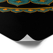 Turquoise Lotus Mandala - Black Boho Graphic Art Poster (Ecke)