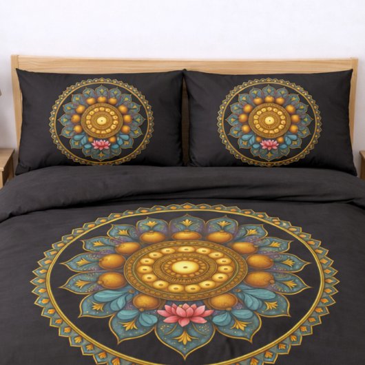 Turquoise Lotus Mandala - Reversible Black Boho Kissenbezug