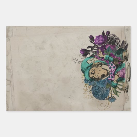 Turquoise Mad Hatter Alice im Wunderland Geschenkpapier Set (Vorderseite 2)