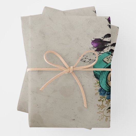 Turquoise Mad Hatter Alice im Wunderland Geschenkpapier Set (Beispiel)