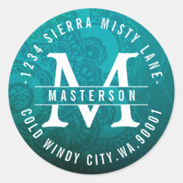 Turquoise Mandala Zen Circle Return Address Label Runder Aufkleber