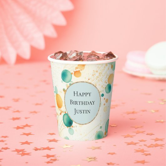 Turquoise Mandarine Circles Pappbecher (Insitu)