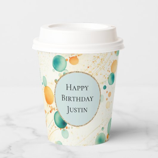 Turquoise Mandarine Circles Pappbecher (Vorderseite)