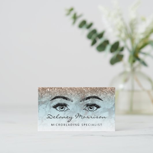 Turquoise Marble Bronze Glitter Eyes Microblading Visitenkarte (Stehend Vorderseite)