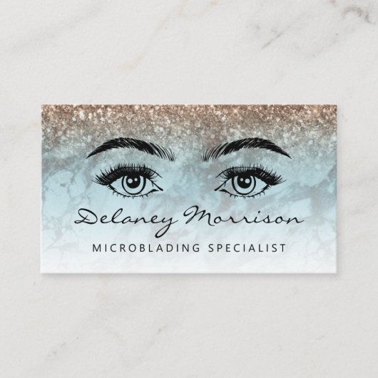 Turquoise Marble Bronze Glitter Eyes Microblading Visitenkarte (Vorderseite)
