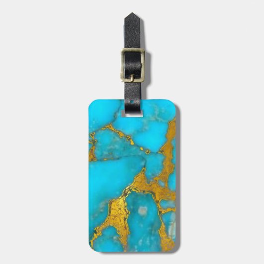 Turquoise Marble GOLD Glitzer - ADD Initialen Gepäckanhänger (Vorderseite vertikal)