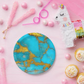 Turquoise Marble GOLD Glitzer - ADD Initialen Pappteller (Party)