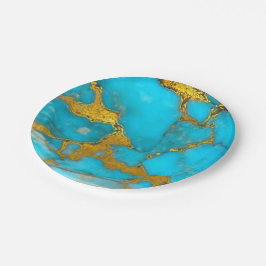 Turquoise Marble GOLD Glitzer - ADD Initialen Pappteller (Schrägansicht)