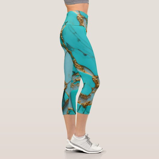Turquoise Marble with Golden Veins Capri Leggings (Rechts)