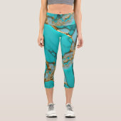 Turquoise Marble with Golden Veins Capri Leggings (Vorderseite)