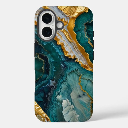 Turquoise marbling with gold Case-Mate iPhone hülle (Rückseite)