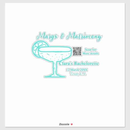 Turquoise Margs & Matrimone Junggeselinnen-Abschie Aufkleber (Blatt)