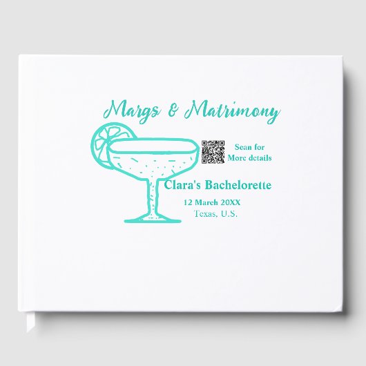 Turquoise Margs & Matrimone Junggeselinnen-Abschie Gästebuch (Vorderseite)