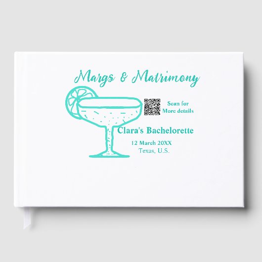 Turquoise Margs & Matrimone Junggeselinnen-Abschie Gästebuch (Vorderseite)