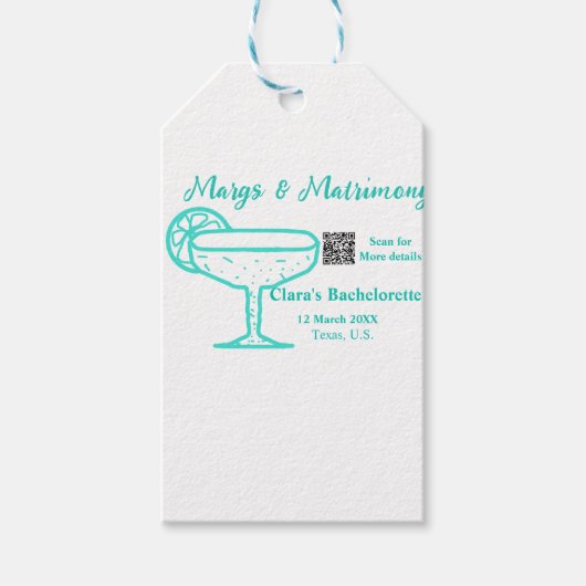 Turquoise Margs & Matrimone Junggeselinnen-Abschie Geschenkanhänger (Vorderseite)