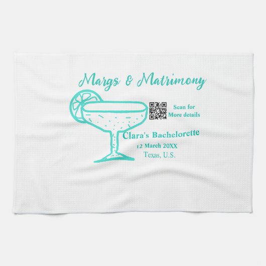 Turquoise Margs & Matrimone Junggeselinnen-Abschie Geschirrtuch (Horizontal)