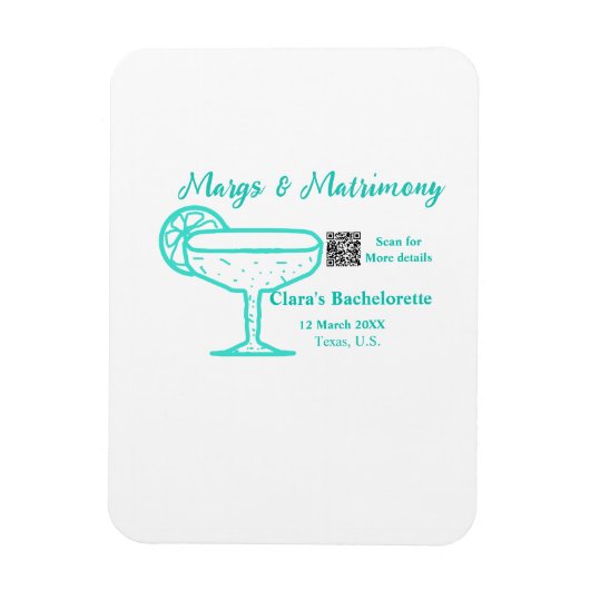 Turquoise Margs & Matrimone Junggeselinnen-Abschie Magnet (Vertikal)