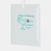 Turquoise Margs & Matrimone Junggeselinnen-Abschie Ornament Aus Glas (Vorderseite links)