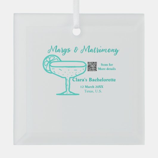 Turquoise Margs & Matrimone Junggeselinnen-Abschie Ornament Aus Glas (Vorderseite)