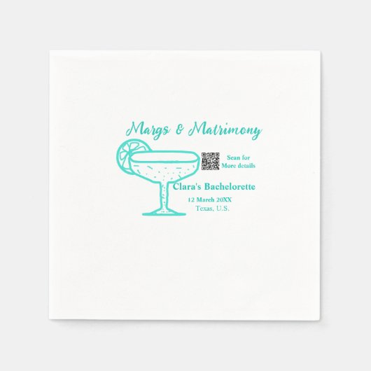 Turquoise Margs & Matrimone Junggeselinnen-Abschie Serviette (Vorderseite)