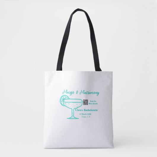 Turquoise Margs & Matrimone Junggeselinnen-Abschie Tasche (Vorderseite)