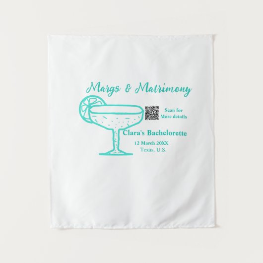 Turquoise Margs & Matrimone Junggeselinnen-Abschie Wandteppich (Vorderseite)