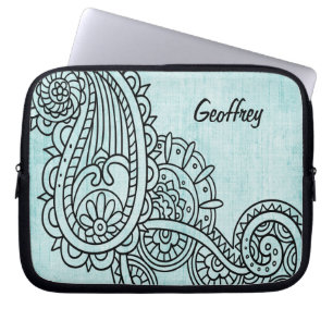 Turquoise Mehndi Motif Laptop Sleeve