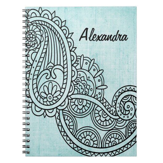 Turquoise Mehndi Motif Notebook Notizblock (Vorderseite)