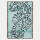 Turquoise Mehndi Motif Throw Blanket Decke (Vorderseite Vertikal)
