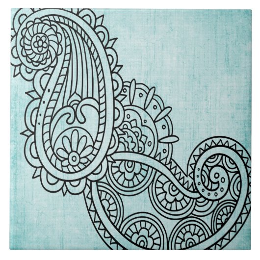 Turquoise Mehndi Motif Tile Fliese (Vorderseite)