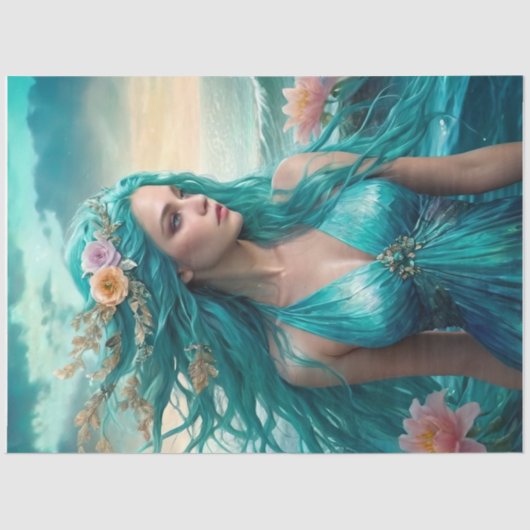 Turquoise Mermaid of the Sea decoupage paper v1 Seidenpapier (Vorderseite)