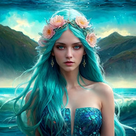 Turquoise Mermaid of the Sea decoupage paper v2 Seidenpapier