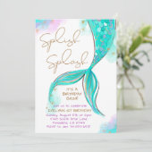 Turquoise Mermaid Splish Splash Girl Birthday Einladung (Stehend Vorderseite)