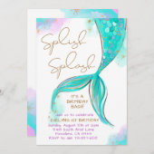 Turquoise Mermaid Splish Splash Girl Birthday Einladung (Vorne/Hinten)