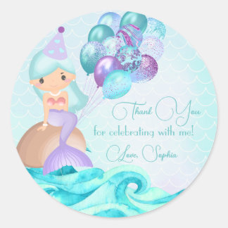 Turquoise Mermaid's Geburtstagsparty Danke Runder Aufkleber