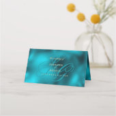 Turquoise metallic monogram initials wedding platzkarte (Rückseite)