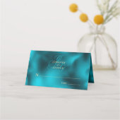 Turquoise metallic monogram initials wedding platzkarte (Vorderseite)