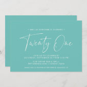 Turquoise | Minimalist Aqua Blue 21st Birthday Einladung (Vorne/Hinten)
