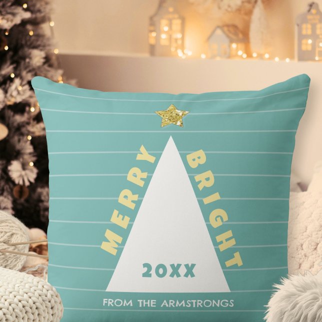 Turquoise Minimalist Christmas Tree Kissen (Turquoise Minimalist Christmas Tree Throw Pillow ©Susanne Sachers - Sunny Mind 🌞)