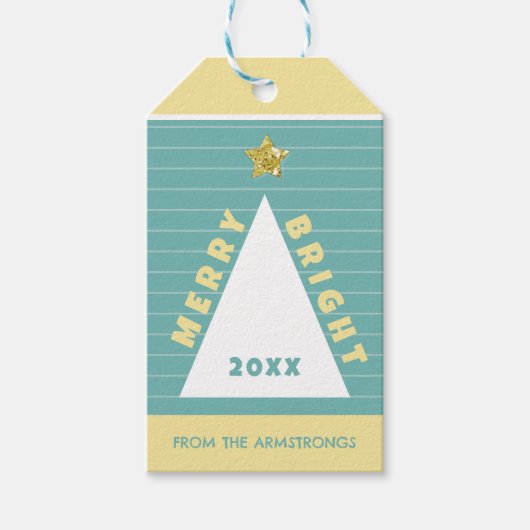 Turquoise Minimalist Christmas Tree Name Geschenkanhänger (Vorderseite)