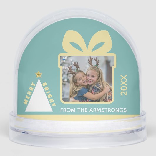 Turquoise Minimalist Tree Gift Box Photo Keepsake Schneekugeln (Vorderseite)