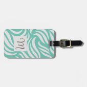 Turquoise Modern Foliage Feminine Monogram Travel Gepäckanhänger (Vorderseite horizontal)