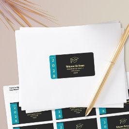Turquoise Modern Graduation Mailing Address Adressaufkleber