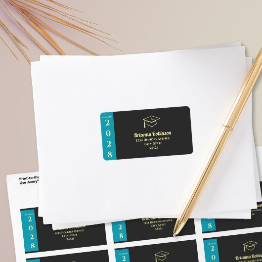 Turquoise Modern Graduation Mailing Address Adressaufkleber