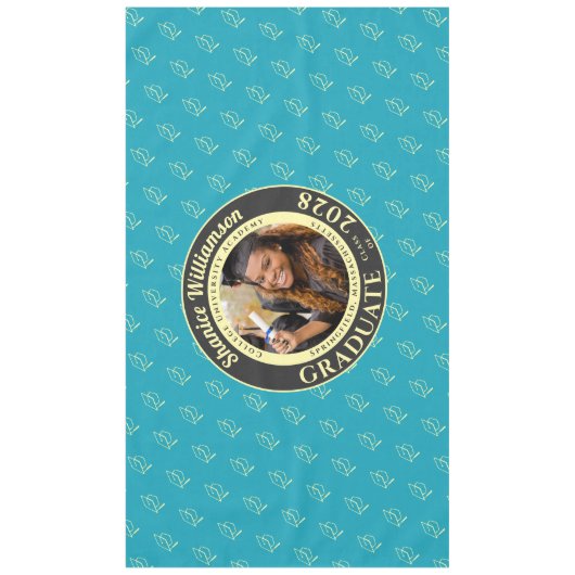 Turquoise Modern Graduation Photo Cap Pattern Tischdecke (Vorderseite)