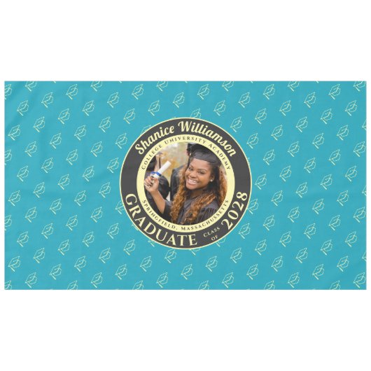 Turquoise Modern Graduation Photo Cap Pattern Tischdecke (Vorderseite (Horizontal))