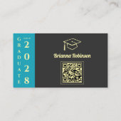 Turquoise Modern Graduation QR Code Name Card Telefonnummerkarte (Rückseite)