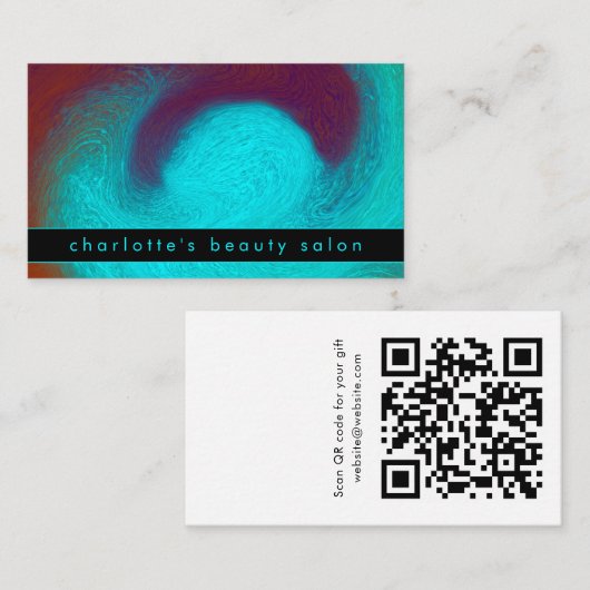 Turquoise Modern Hair Nail Salon Custom QR Code Visitenkarte (Vorne/Hinten)