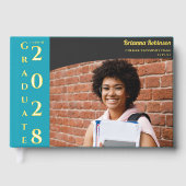 Turquoise Modern Photo Graduation Party Gold Gästebuch (Vorderseite)