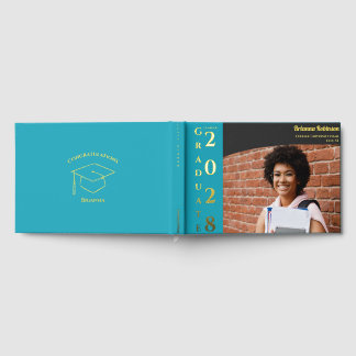 Turquoise Modern Photo Graduation Party Gold  Gästebuch